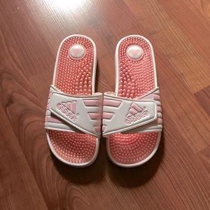 Light pink adidas slides